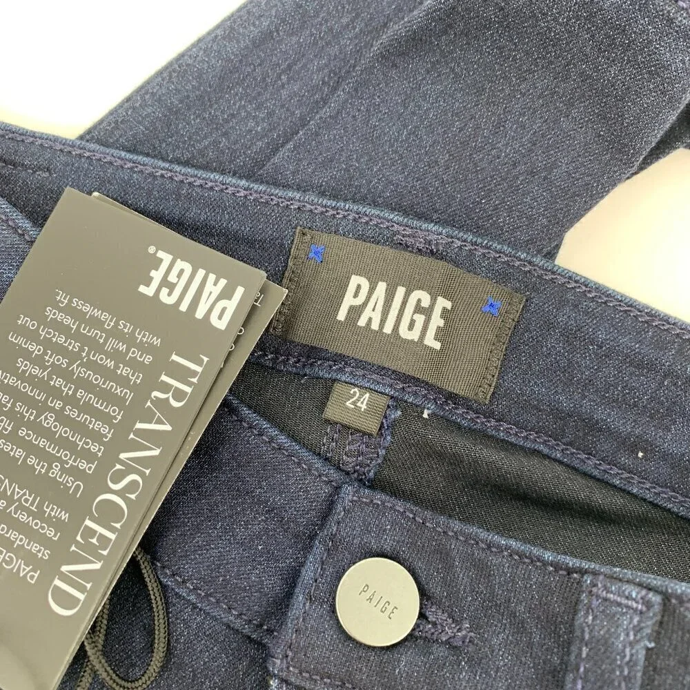 Paige Hoxton straight leg jeans Lana dark blue wash high rise stretch new 24